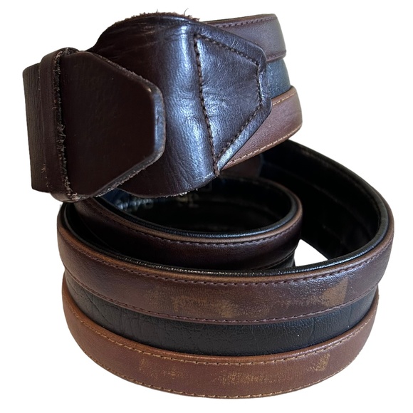 Unisex leather belt browns black 2” buckle 42” long - Picture 3 of 14